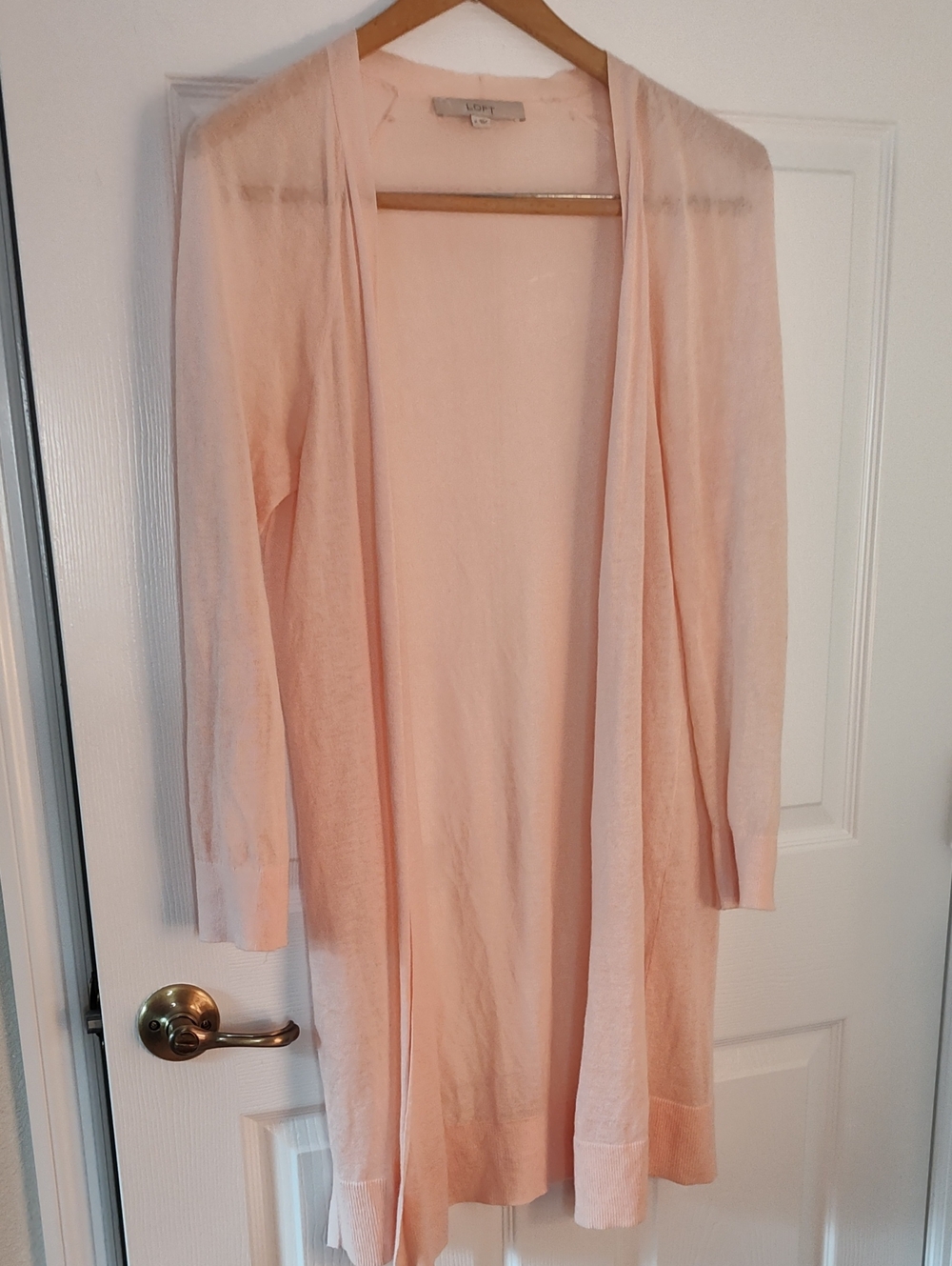 LOFT Light Blush Open-Front Long Cardigan